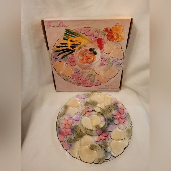 Rainbow Garden Chip N' Dip Tray Unique Indiana glass 13 inches pre-owned in box - Picture 1 of 5
